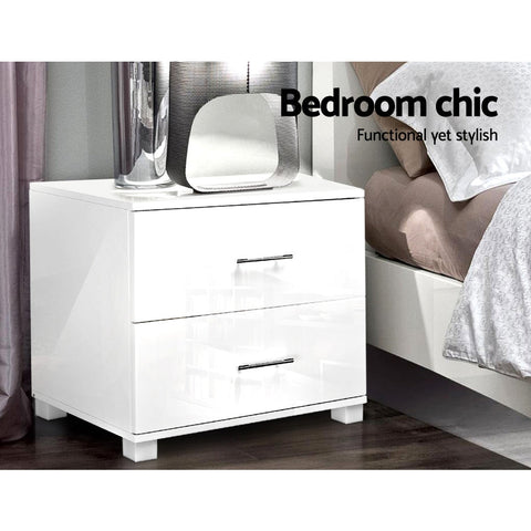 Artiss Bedside Table 2 Drawers High Gloss - White Chez Guru