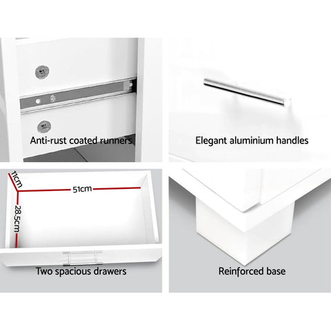 Artiss Bedside Table 2 Drawers High Gloss - White Chez Guru