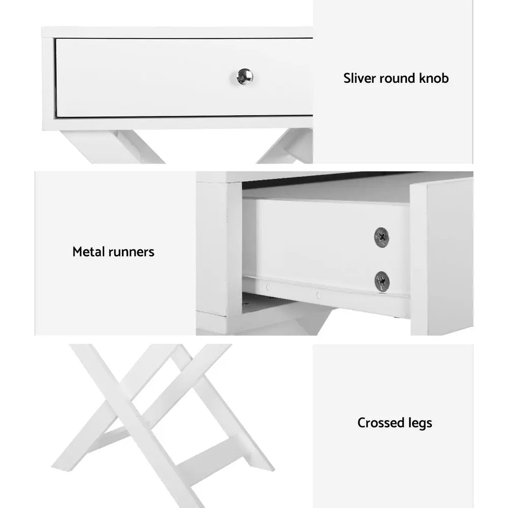 Artiss Bedside Table Drawers Side Table Storage Cabinet Nightstand White QARA - Chez Guru
