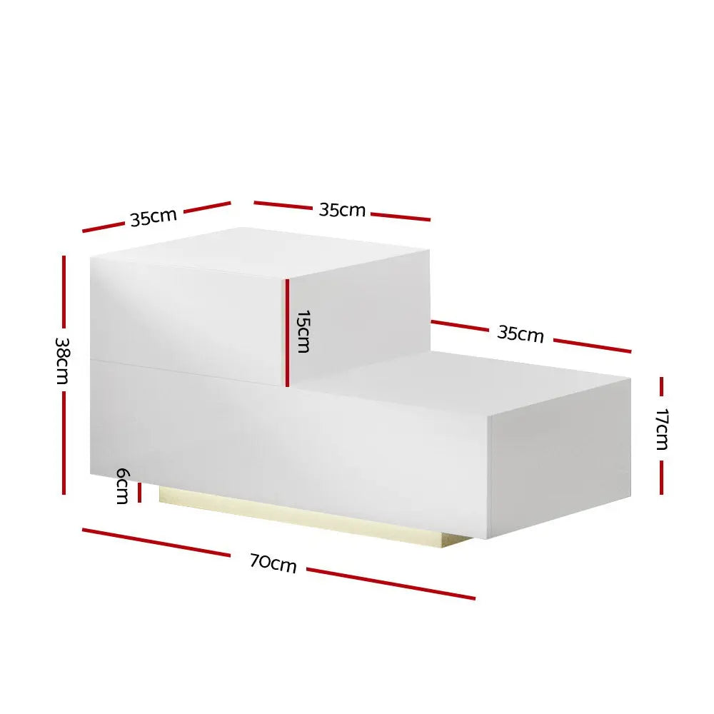 Artiss Bedside Tables LED 2 Drawers - REMI White - Chez Guru