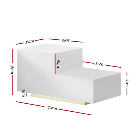 Artiss Bedside Tables LED 2 Drawers - REMI White - Chez Guru