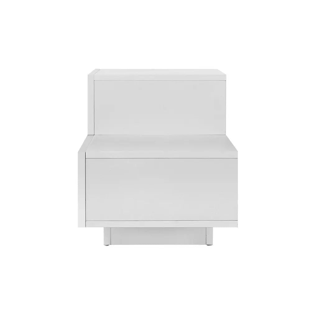 Artiss Bedside Tables LED 2 Drawers - REMI White - Chez Guru
