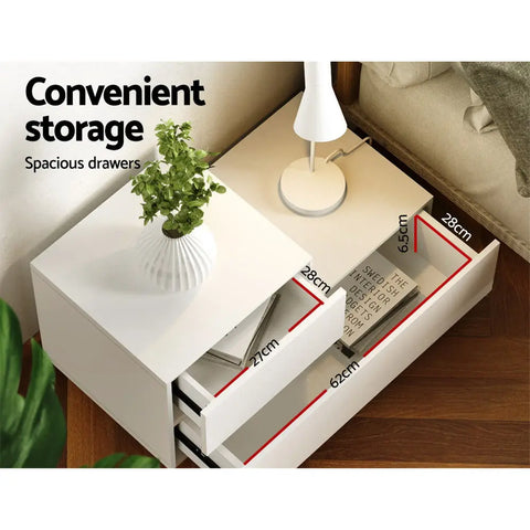 Artiss Bedside Tables LED 2 Drawers - REMI White - Chez Guru