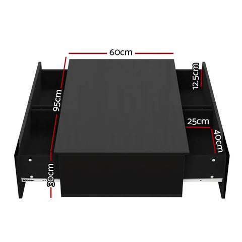 Artiss Coffee Table 4 Drawers Black Trevi - Chez Guru