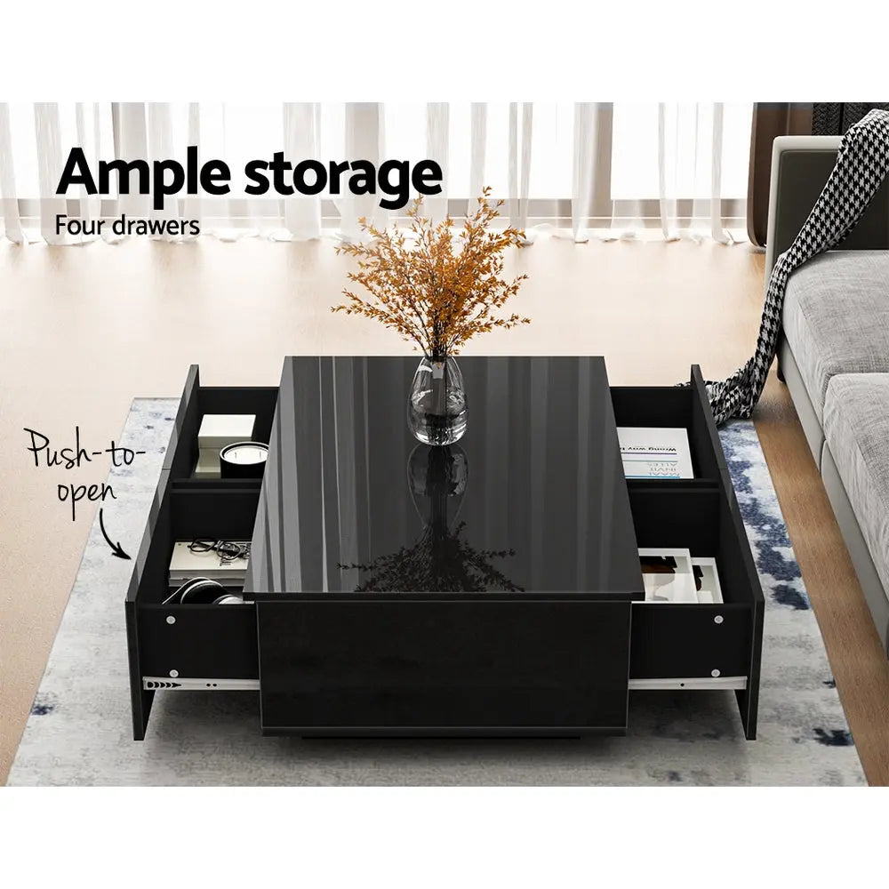 Artiss Coffee Table 4 Drawers Black Trevi - Chez Guru