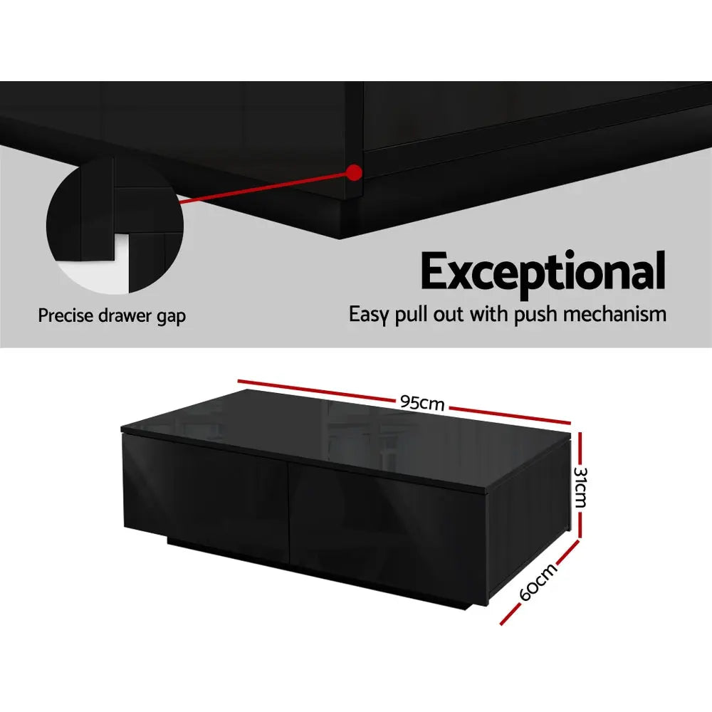 Artiss Coffee Table 4 Drawers Black Trevi - Chez Guru