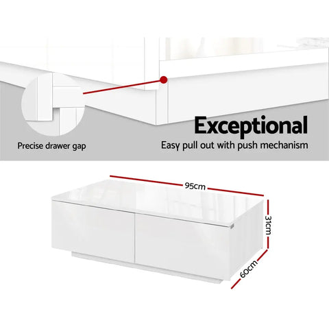 Artiss Coffee Table 4 Drawers White Trevi - Chez Guru