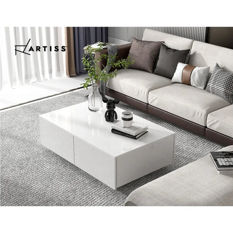 Artiss Coffee Table 4 Drawers White Trevi - Chez Guru