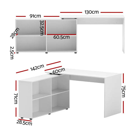Artiss Computer Desk Bookshelf White 130CM Chez Guru
