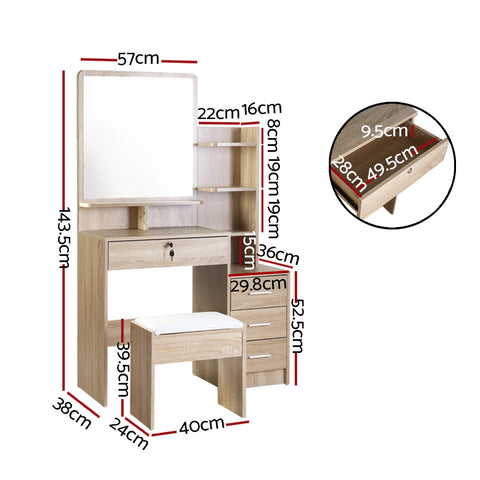 Artiss Dressing Table Stool Set 4 Drawers Oak Chez Guru