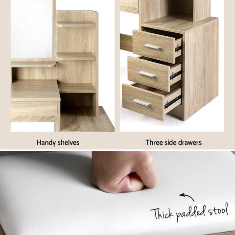 Artiss Dressing Table Stool Set 4 Drawers Oak Chez Guru