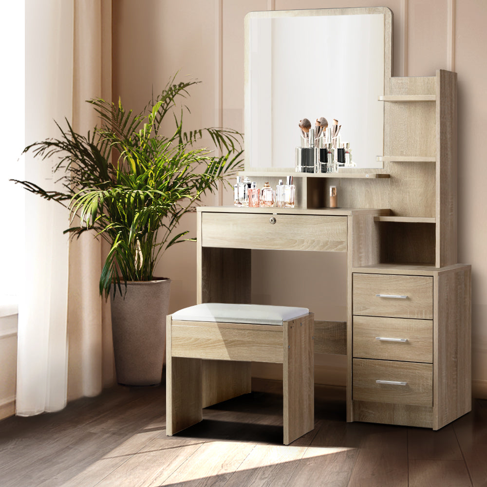 Artiss Dressing Table Stool Set 4 Drawers Oak Chez Guru