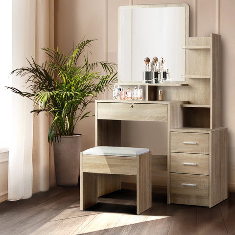 Artiss Dressing Table Stool Set 4 Drawers Oak Chez Guru