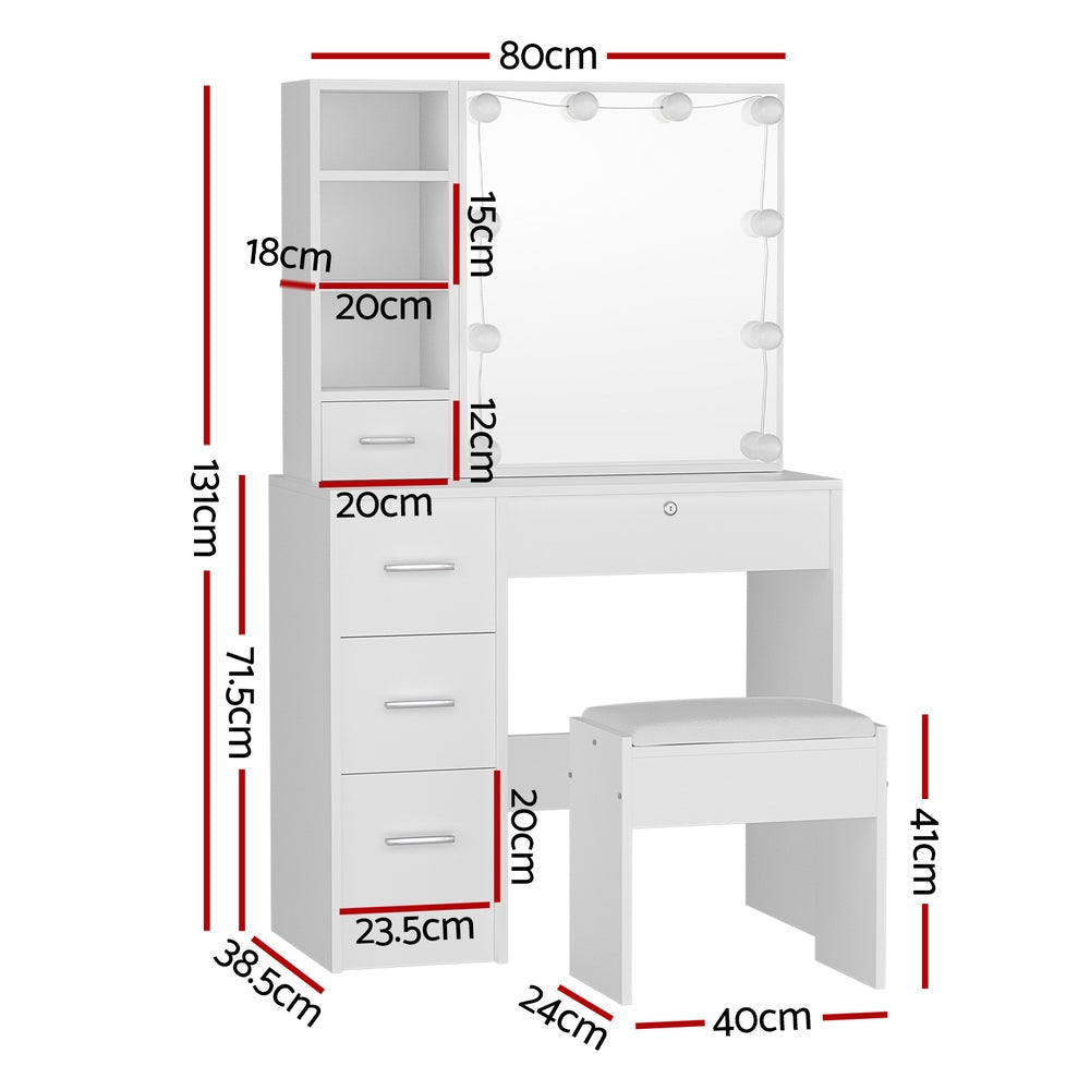 Artiss Dressing Table Set Stool 10 Led Bulbs White Dylan Chez Guru