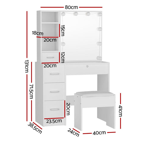 Artiss Dressing Table Set Stool 10 Led Bulbs White Dylan Chez Guru