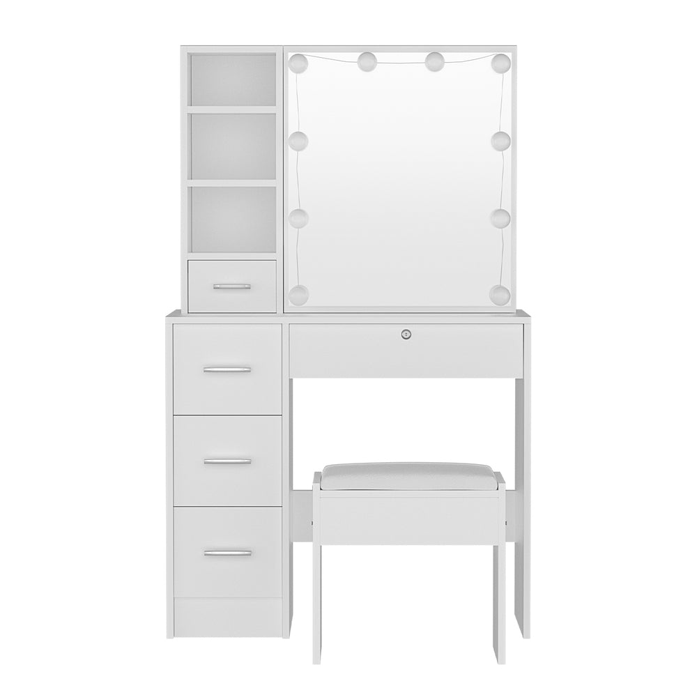 Artiss Dressing Table Set Stool 10 Led Bulbs White Dylan Chez Guru