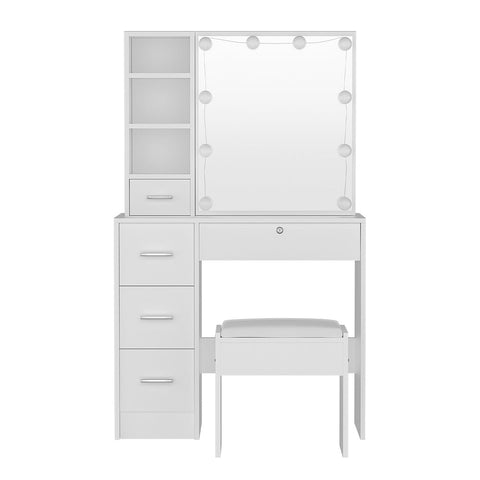 Artiss Dressing Table Set Stool 10 Led Bulbs White Dylan Chez Guru