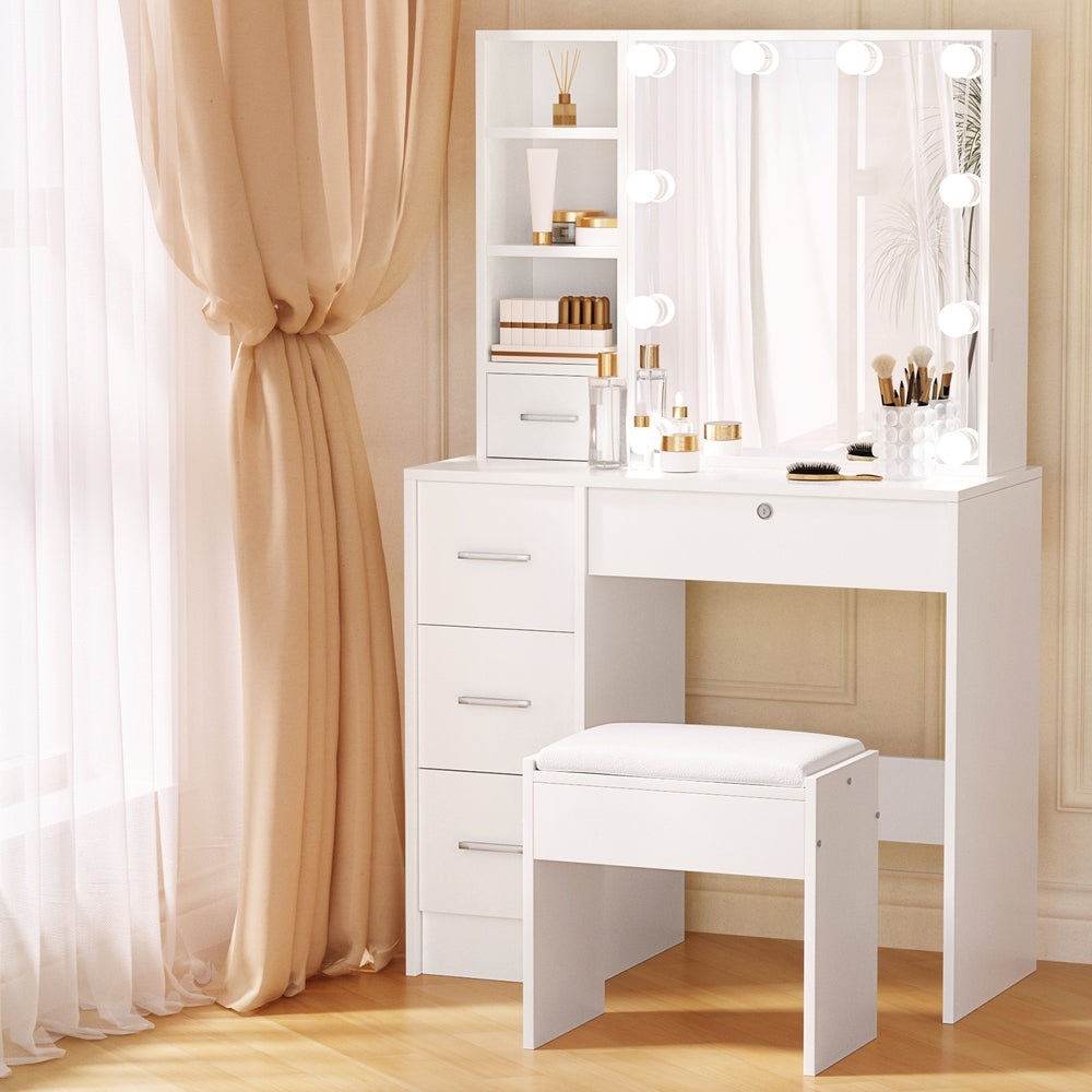 Artiss Dressing Table Set Stool 10 Led Bulbs White Dylan Chez Guru