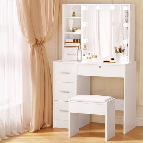 Artiss Dressing Table Set Stool 10 Led Bulbs White Dylan Chez Guru