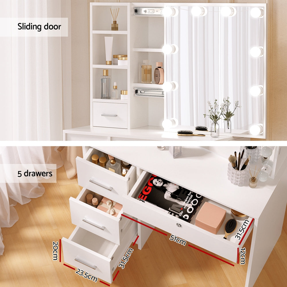 Artiss Dressing Table Set Stool 10 Led Bulbs White Dylan Chez Guru