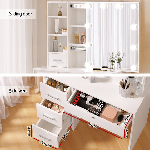 Artiss Dressing Table Set Stool 10 Led Bulbs White Dylan Chez Guru