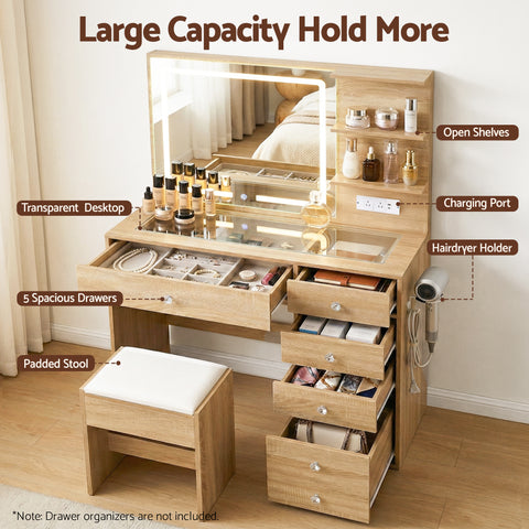 Artiss Dressing Table LED Vanity Desk Set Stool Wood