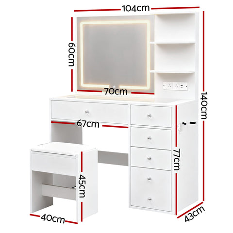 Artiss Dressing Table LED Vanity Desk Set Stool White