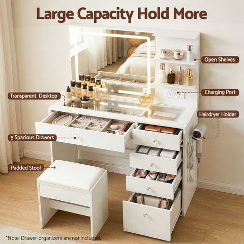 Artiss Dressing Table LED Vanity Desk Set Stool White