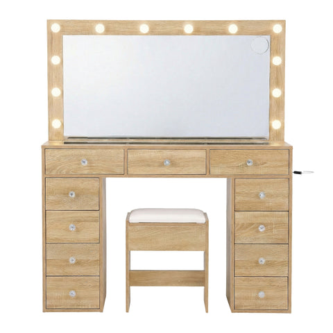 Artiss Dressing Table Vanity Desk Set Stool LED Bulbs Wood