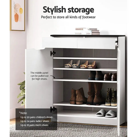 Artiss Shoe Rack Cabinet 30 Pairs White Eve Chez Guru