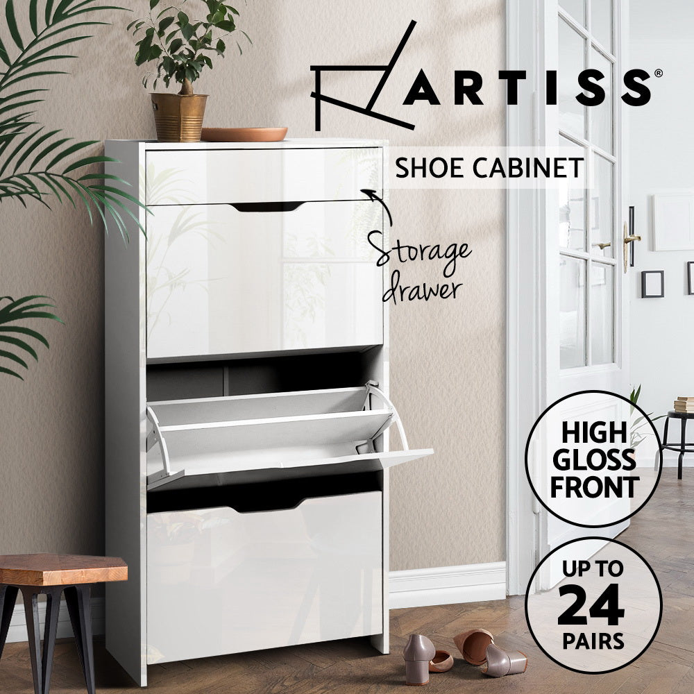 Artiss Shoe Rack Cabinet 24 Pairs White Luna Chez Guru