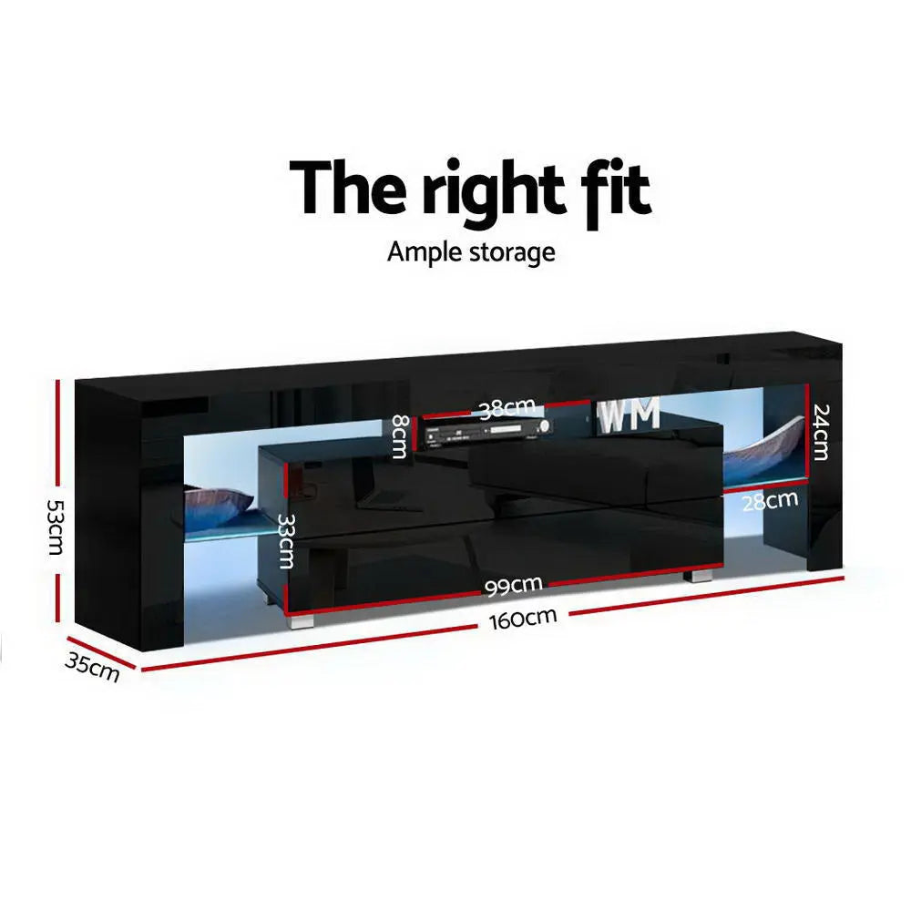 Artiss Entertainment Unit TV Cabinet LED 160cm Black Elo - Chez Guru