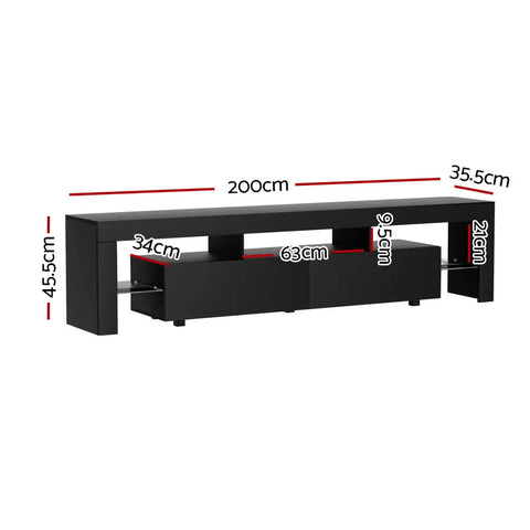 Artiss TV Cabinet Entertainment Unit Stand RGB LED Gloss Furniture 200cm Black - Chez Guru