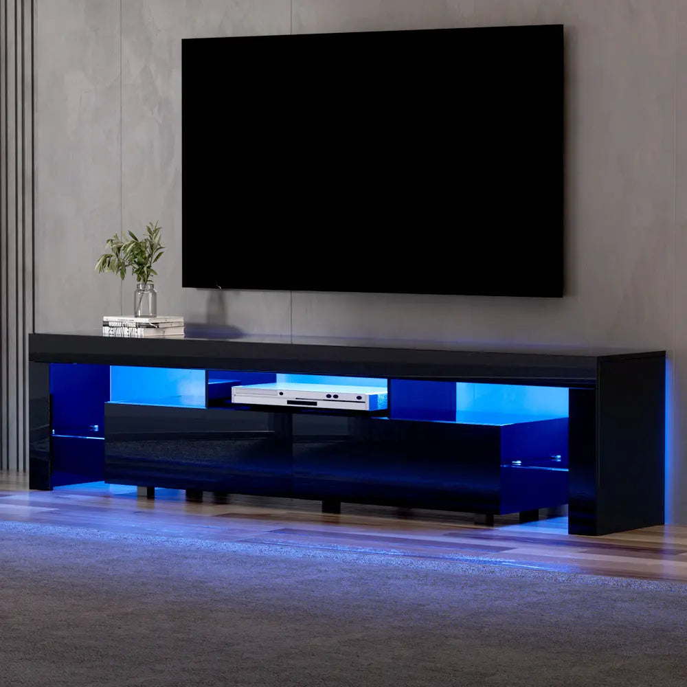 Artiss TV Cabinet Entertainment Unit Stand RGB LED Gloss Furniture 200cm Black - Chez Guru