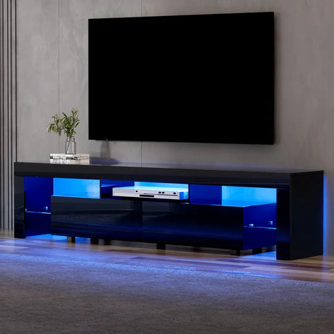 Artiss TV Cabinet Entertainment Unit Stand RGB LED Gloss Furniture 200cm Black - Chez Guru