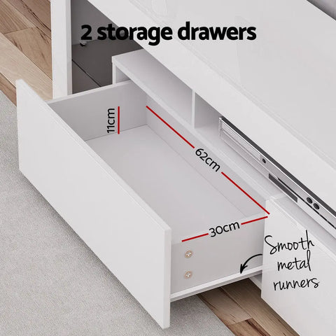 Artiss TV Cabinet Entertainment Unit Stand RGB LED Gloss Furniture 200cm White - Chez Guru