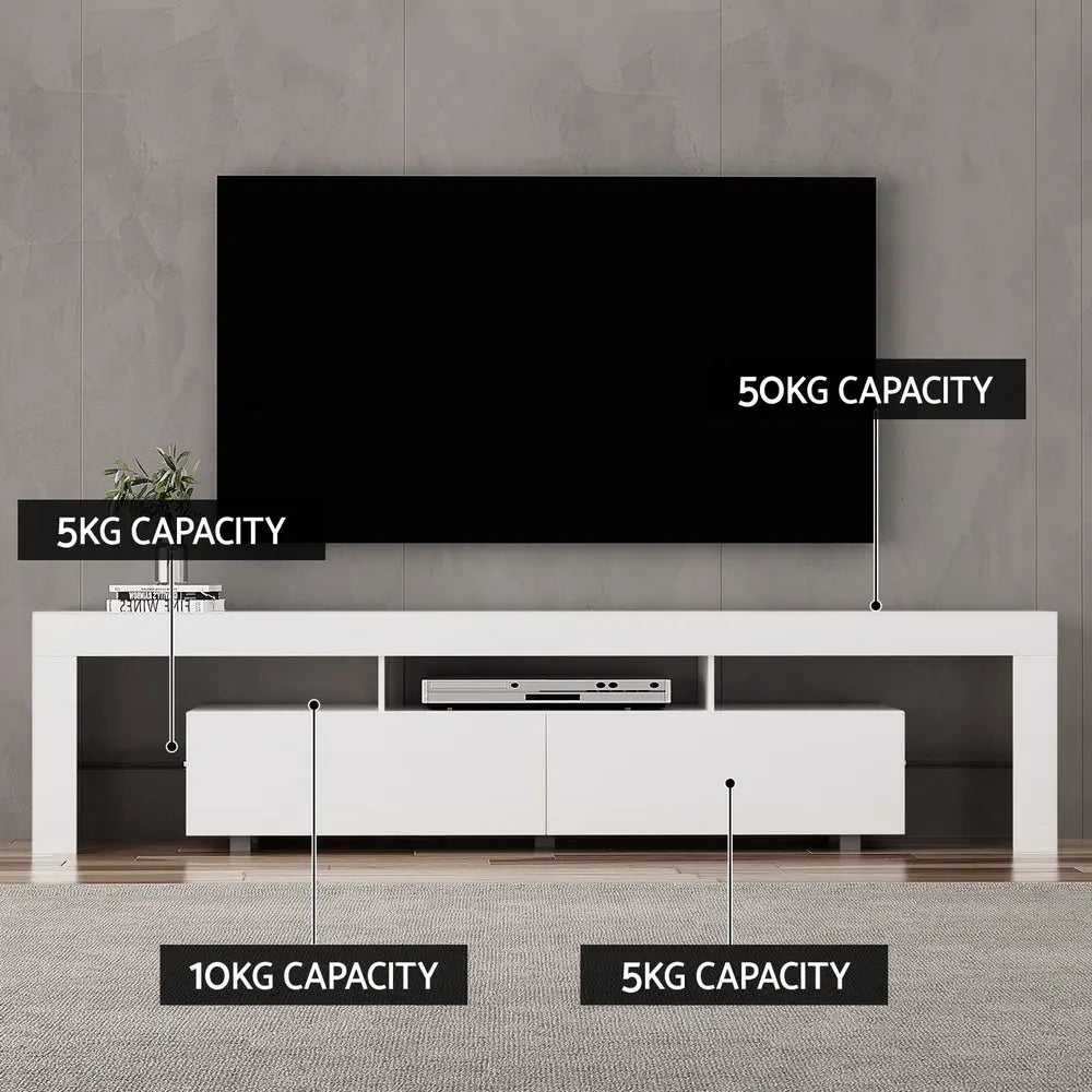 Artiss TV Cabinet Entertainment Unit Stand RGB LED Gloss Furniture 200cm White - Chez Guru