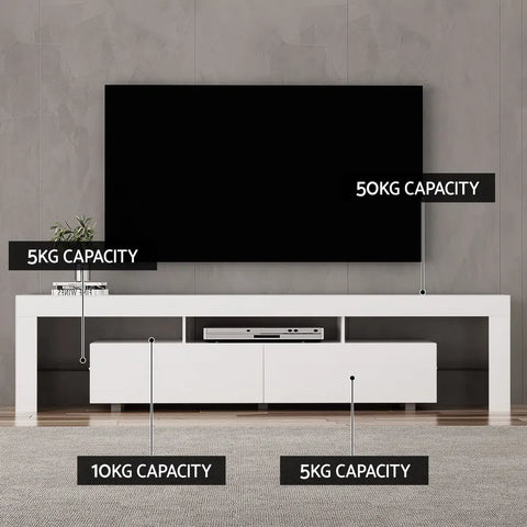 Artiss TV Cabinet Entertainment Unit Stand RGB LED Gloss Furniture 200cm White - Chez Guru