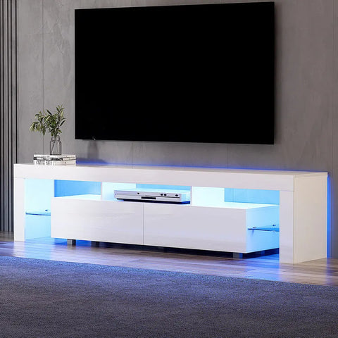 Artiss TV Cabinet Entertainment Unit Stand RGB LED Gloss Furniture 200cm White - Chez Guru