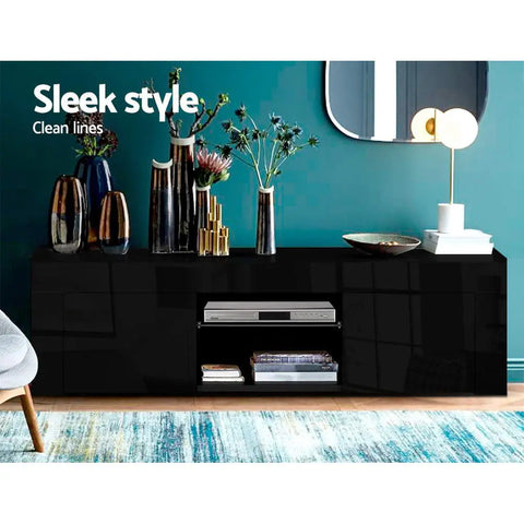 Artiss Entertainment Unit TV Cabinet LED 130cm Black Angus - Chez Guru