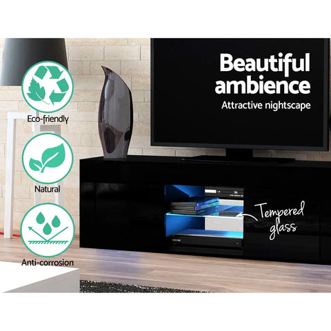 Artiss Entertainment Unit TV Cabinet LED 130cm Black Angus - Chez Guru