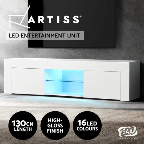 Artiss Entertainment Unit TV Cabinet LED 130cm White Angus - Chez Guru