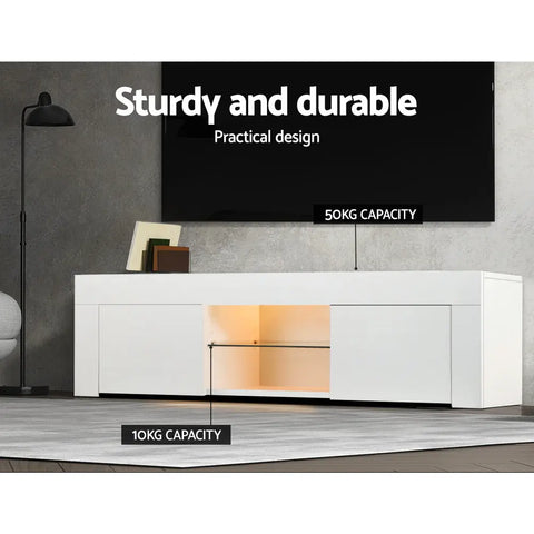 Artiss Entertainment Unit TV Cabinet LED 130cm White Angus - Chez Guru