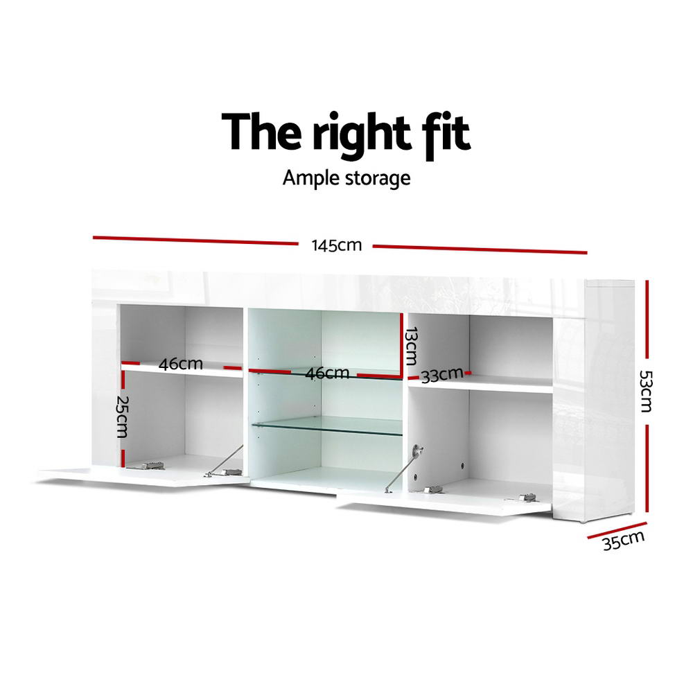 Artiss Entertainment Unit TV Cabinet LED 145cm White Angus Chez Guru
