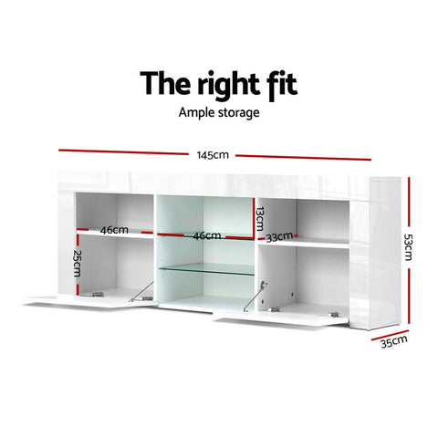 Artiss Entertainment Unit TV Cabinet LED 145cm White Angus Chez Guru