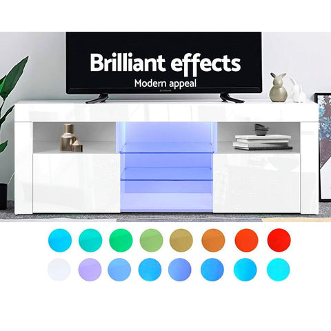 Artiss Entertainment Unit TV Cabinet LED 145cm White Angus Chez Guru