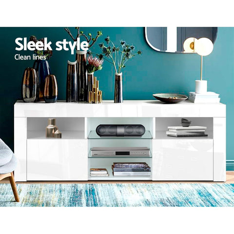 Artiss Entertainment Unit TV Cabinet LED 145cm White Angus Chez Guru