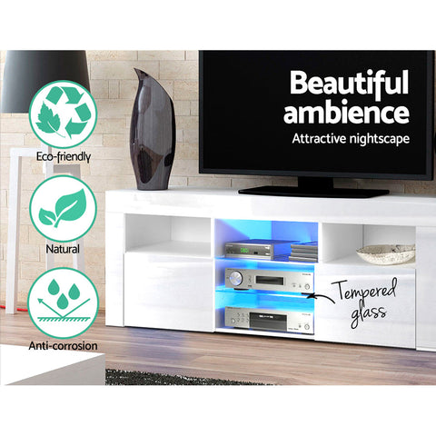Artiss Entertainment Unit TV Cabinet LED 145cm White Angus Chez Guru