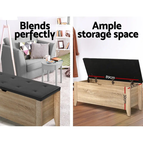 Artiss Storage Ottoman Blanket Box Leather Oak - Chez Guru