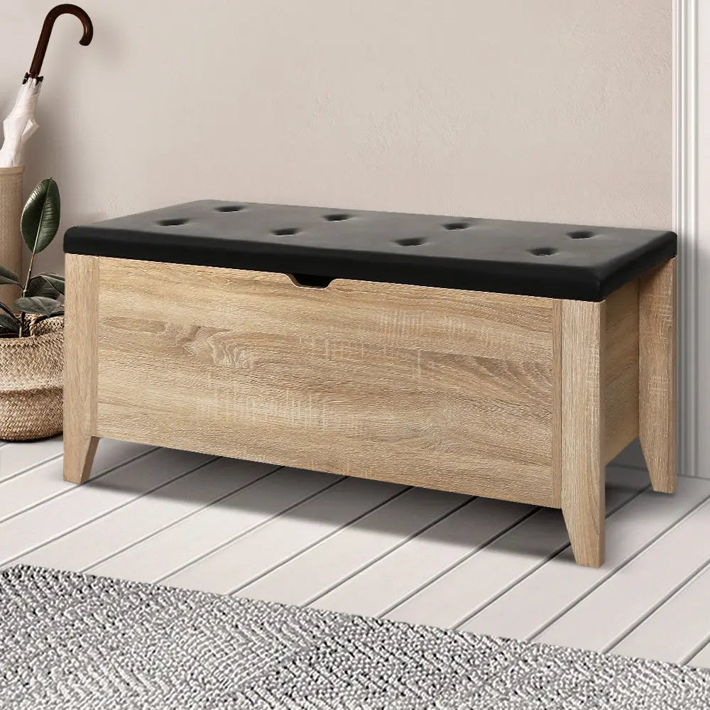 Artiss Storage Ottoman Blanket Box Leather Oak - Chez Guru